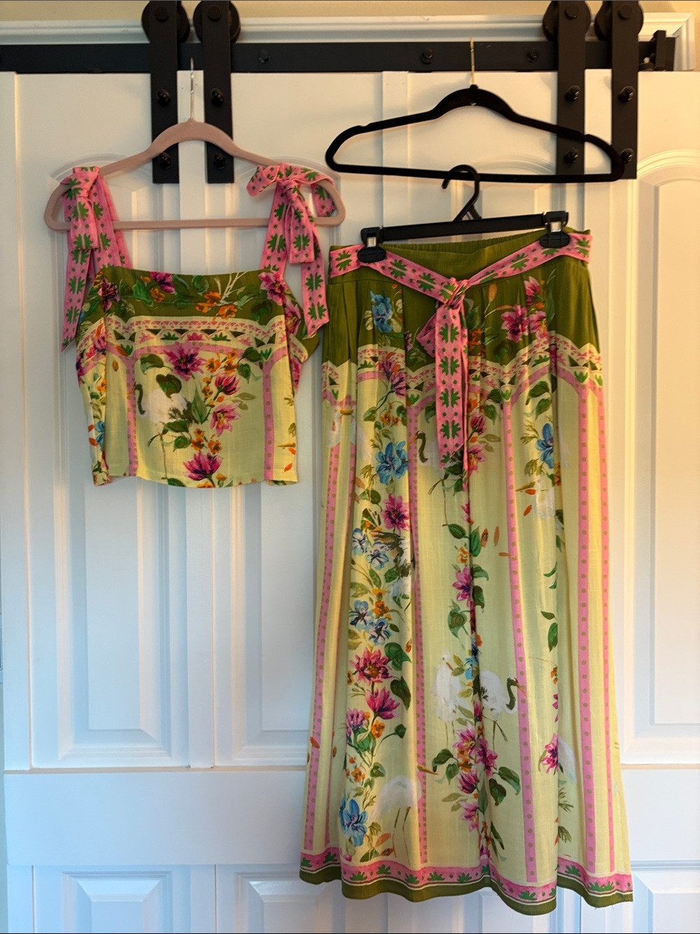 Floral Two-Piece Skirt Set in Lime Green & Pink